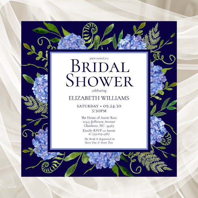Blue Hydrangeas Floral Watercolor Bridal Shower Invitation (Creator Uploaded)