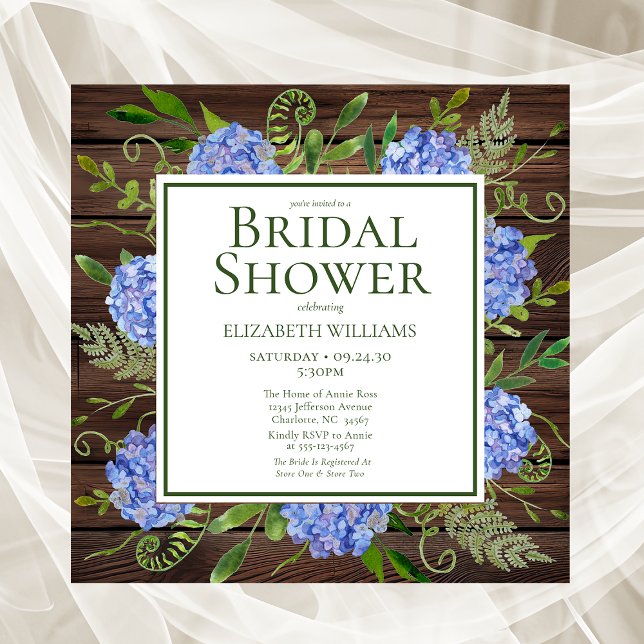 Blue Hydrangeas Floral Watercolor Bridal Shower Invitation (Creator Uploaded)