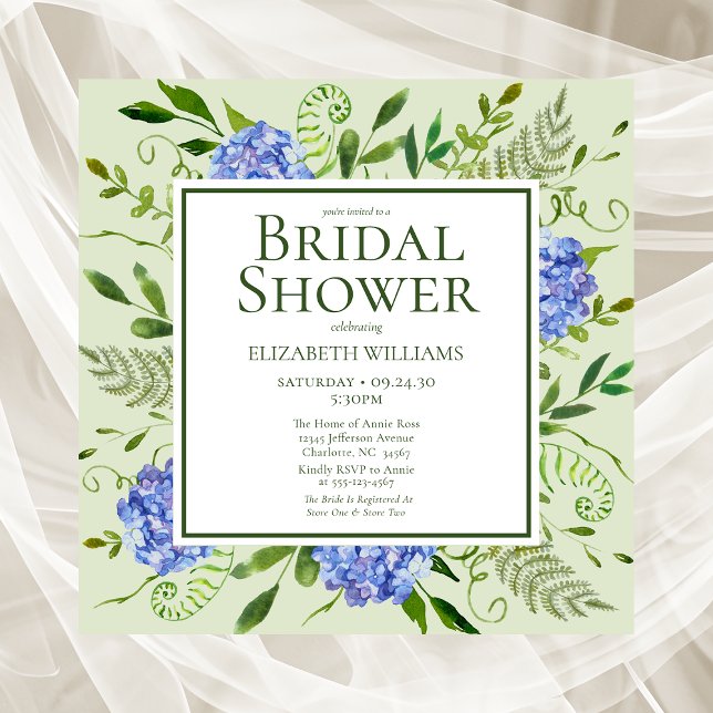 Blue Hydrangeas Floral Watercolor Bridal Shower Invitation (Creator Uploaded)