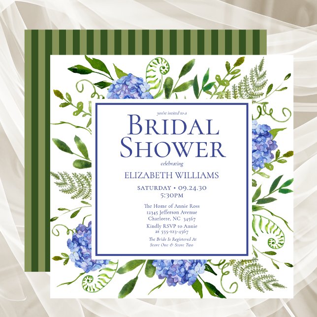 Blue Hydrangeas Floral Watercolor Bridal Shower Invitation (Creator Uploaded)
