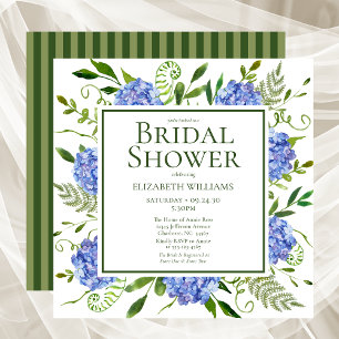 Blue Hydrangeas Floral Watercolor Bridal Shower Invitation