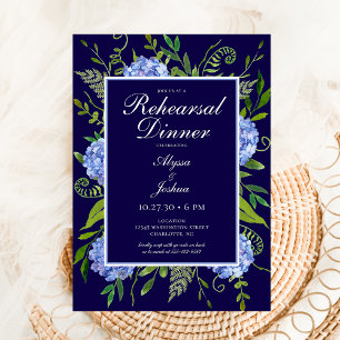 Blue Hydrangeas Floral Watercolor Rehearsal Dinner Invitation