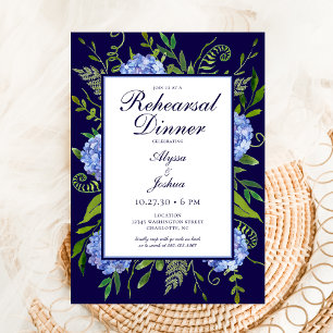 Blue Hydrangeas Floral Watercolor Rehearsal Dinner Invitation