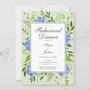 Blue Hydrangeas Floral Watercolor Rehearsal Dinner Invitation