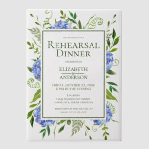 Blue Hydrangeas Floral Watercolor Rehearsal Dinner Vellum Invitations