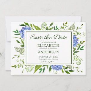 Blue Hydrangeas Floral Watercolor Save The Date