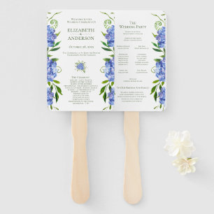 Blue Hydrangeas Floral  Watercolor Wedding Program Hand Fan
