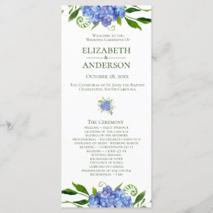 Blue Hydrangeas Floral Watercolor Wedding Program Programme