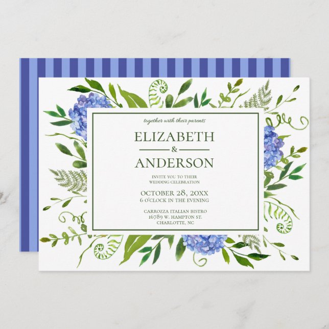 Blue Hydrangeas Floral Wedding Celebration Invitation (Front/Back)