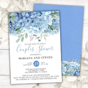 Blue Hydrangeas Floral Wedding Couples Shower Invitation