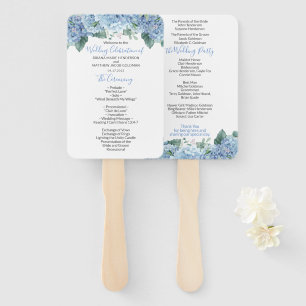 Blue Hydrangeas Floral Wedding Program Hand Fan