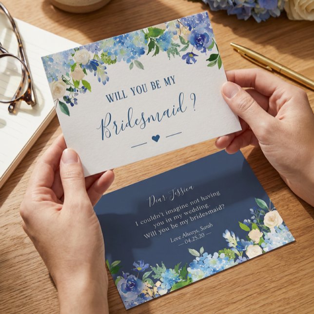Blue Hydrangeas Floral Will You Be My Bridesmaid Invitation (Creator Uploaded)