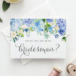 Blue Hydrangeas Floral Will You Be My Bridesmaid Invitation Postcard