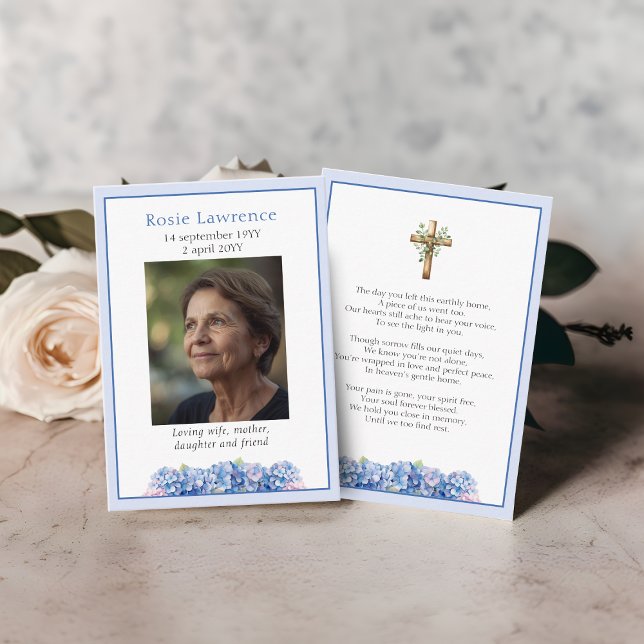 Blue hydrangeas flowers memorial poem prayer card (Creator Uploaded)