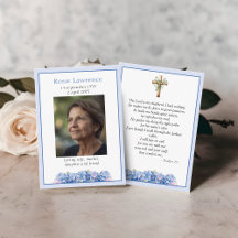 Blue hydrangeas flowers memorial psalm prayer card