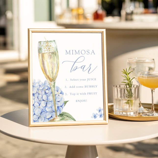 Blue Hydrangeas & Gold Glass Mimosa Bar Poster (Creator Uploaded)