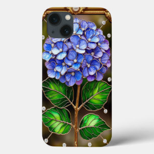 Blue Hydrangeas in Gold Ornate Frame iPhone 13 Case