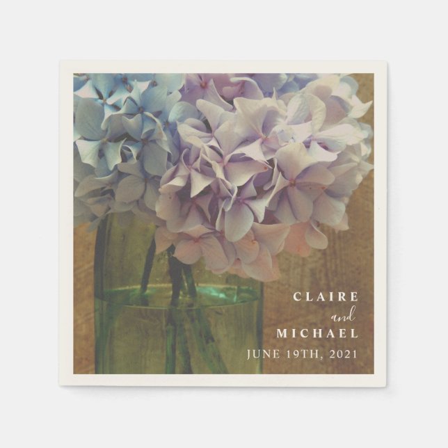 Blue Hydrangeas Mason Jar Wedding Napkin (Front)