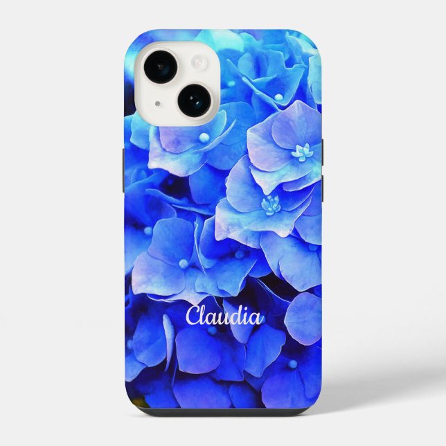 Blue Hydrangeas Monogrammed Floral iPhone Case (Back)