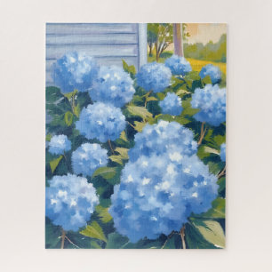 Blue Hydrangeas New England Watercolor Jigsaw Puzzle