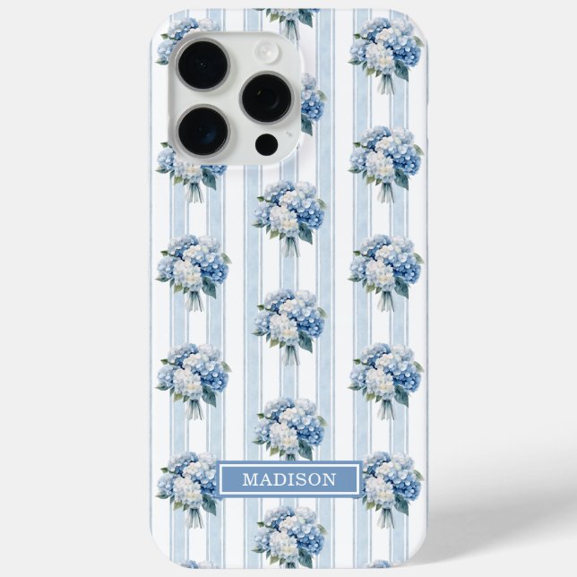 Blue Hydrangeas on Stripes Case-Mate iPhone Case (Back)