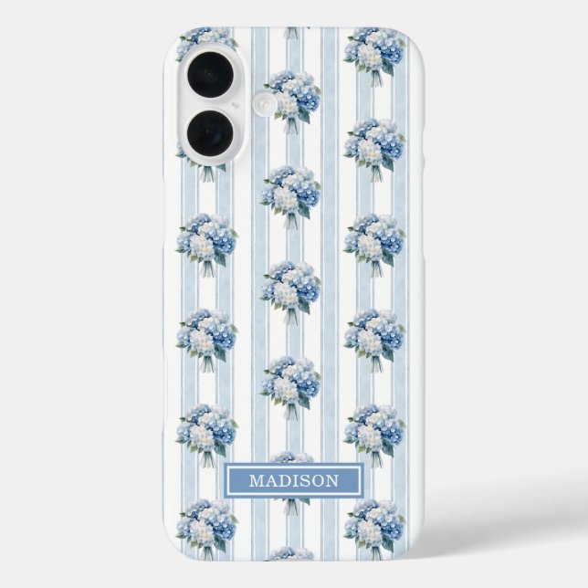 Blue Hydrangeas on Stripes Case-Mate iPhone Case (Back)