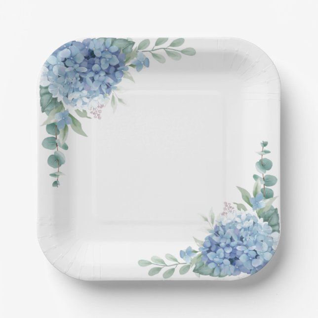 Blue Hydrangeas Paper Plates (Front)