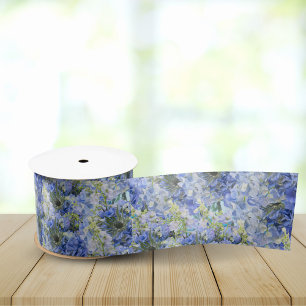 Blue Hydrangeas Pattern Ribbon Satin Ribbon