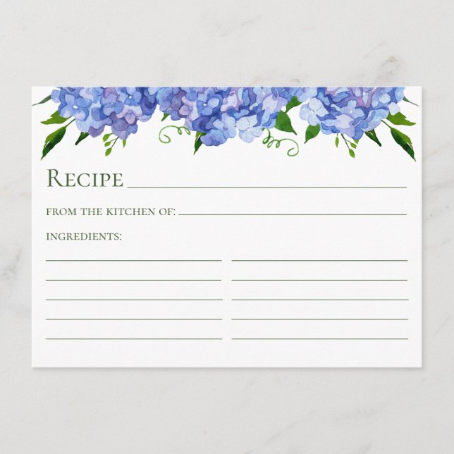 Blue Hydrangeas Recipe Enclosure Card (Front)