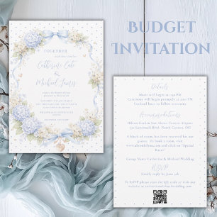 Blue Hydrangeas Ribbon Vintage Budget Wedding Invitation