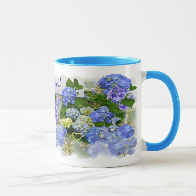 BLUE HYDRANGEAS ~  Ringer Mug (Right)