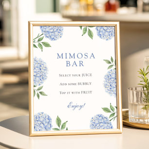Blue Hydrangeas Simple Border Mimosa Bar Poster