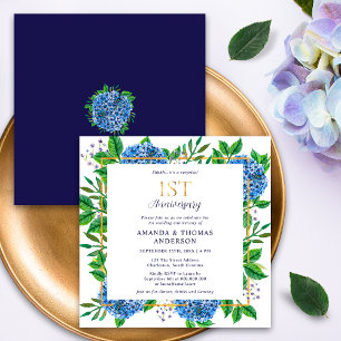 Blue Hydrangeas Surprise 1st Wedding Anniversary Invitation