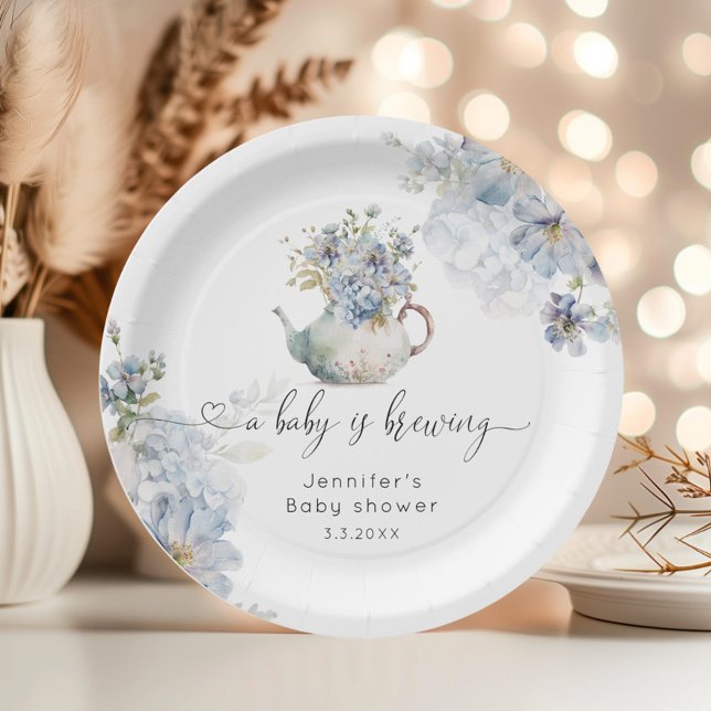 Blue Hydrangeas tea party baby shower Paper Plate (Creator Uploaded)