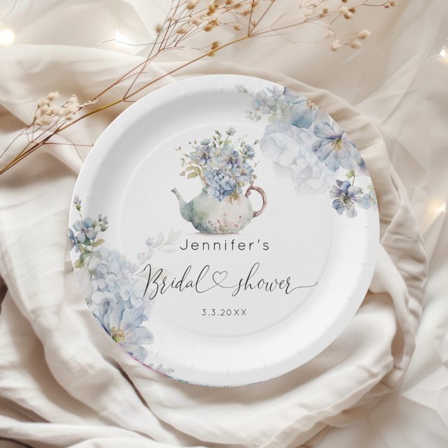Blue Hydrangeas tea party bridal shower Paper Plate (Creator Uploaded)