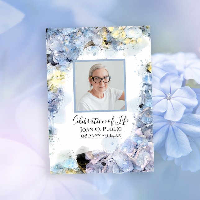 Blue Hydrangeas Watercolor Celebration of Life Invitation (Creator Uploaded)