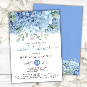 Blue Hydrangeas Watercolor Floral Bridal Shower In Invitation