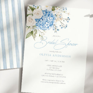Blue Hydrangeas Watercolor Floral Bridal Shower Invitation