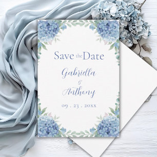 Blue Hydrangeas Watercolor Floral Script Save The Date