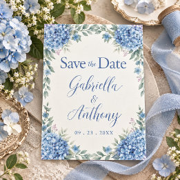 Blue Hydrangeas Watercolor Floral Script Save The Date
