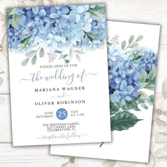 Blue Hydrangeas Watercolor Floral Wedding Invitation (Creator Uploaded)