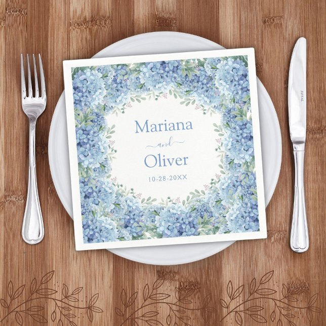 Blue Hydrangeas Watercolor Floral Wedding Napkin (Creator Uploaded)