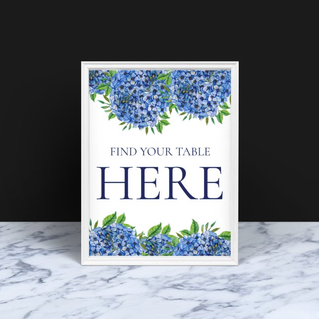 Blue Hydrangeas Watercolor Wedding Find Your Table Poster (Creator Uploaded)