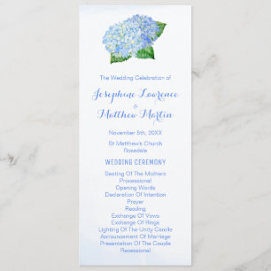 Blue Hydrangeas Watercolor Wedding Programs Programme