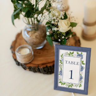 Blue Hydrangeas Watercolor Wedding Table Number
