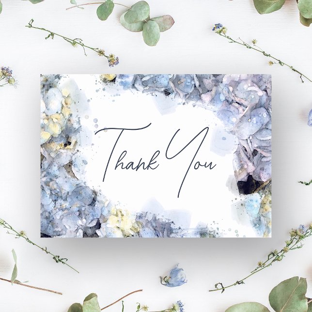 Blue Hydrangeas Watercolor Wedding Thank You Note (Creator Uploaded)