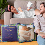 Blue Hydrangeas Wedding Anniversary Custom Photo Cushion<br><div class="desc">The Gold Blue Hydrangea 1st Wedding Photo Anniversary Invitation is a beautiful watercolor with blue hydrangeas, greenery, and a digital gold effect. It's a custom photo throw pillow idea for a spring or summer anniversary party, and for those looking for an anniversary pillow with flowers, an anniversary present for couple,...</div>