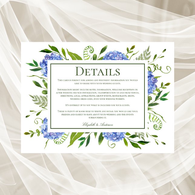Blue Hydrangeas Wedding Details Enclosure Card (Creator Uploaded)