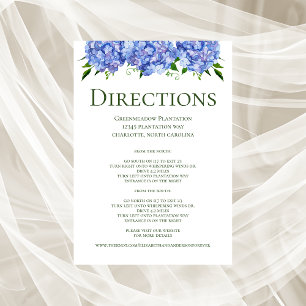 Blue Hydrangeas Wedding Directions Enclosure Card