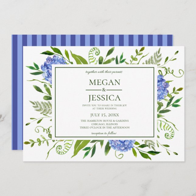Blue Hydrangeas Wedding Invitation (Front/Back)